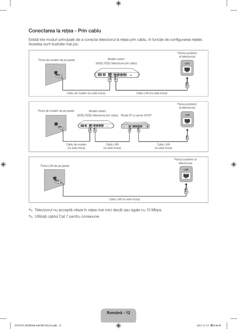 Conectarea la reţea - prin cablu | Samsung UE46F5570SS User Manual | Page 172 / 321