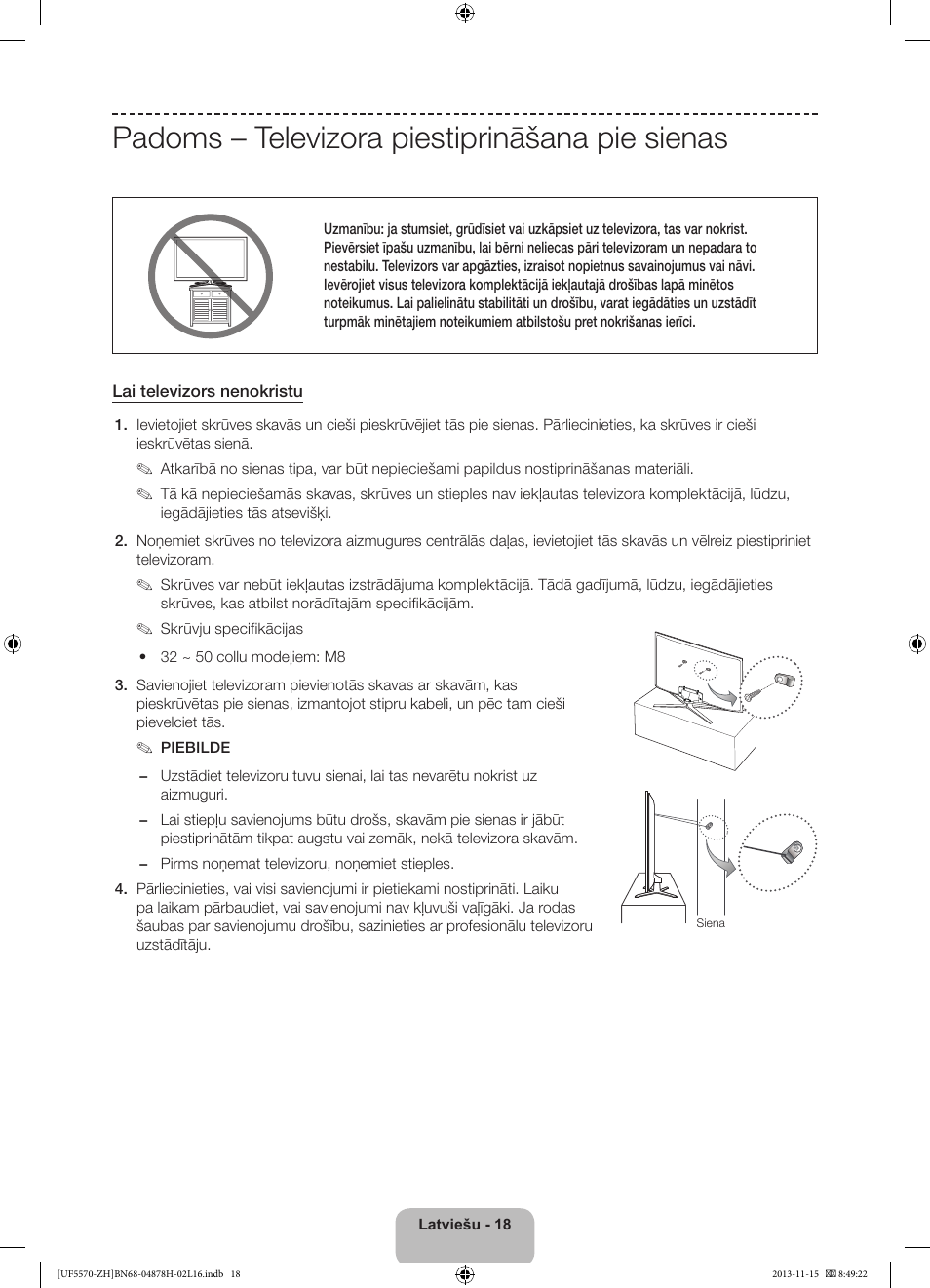 Padoms – televizora piestiprināšana pie sienas | Samsung UE46F5570SS User Manual | Page 278 / 321