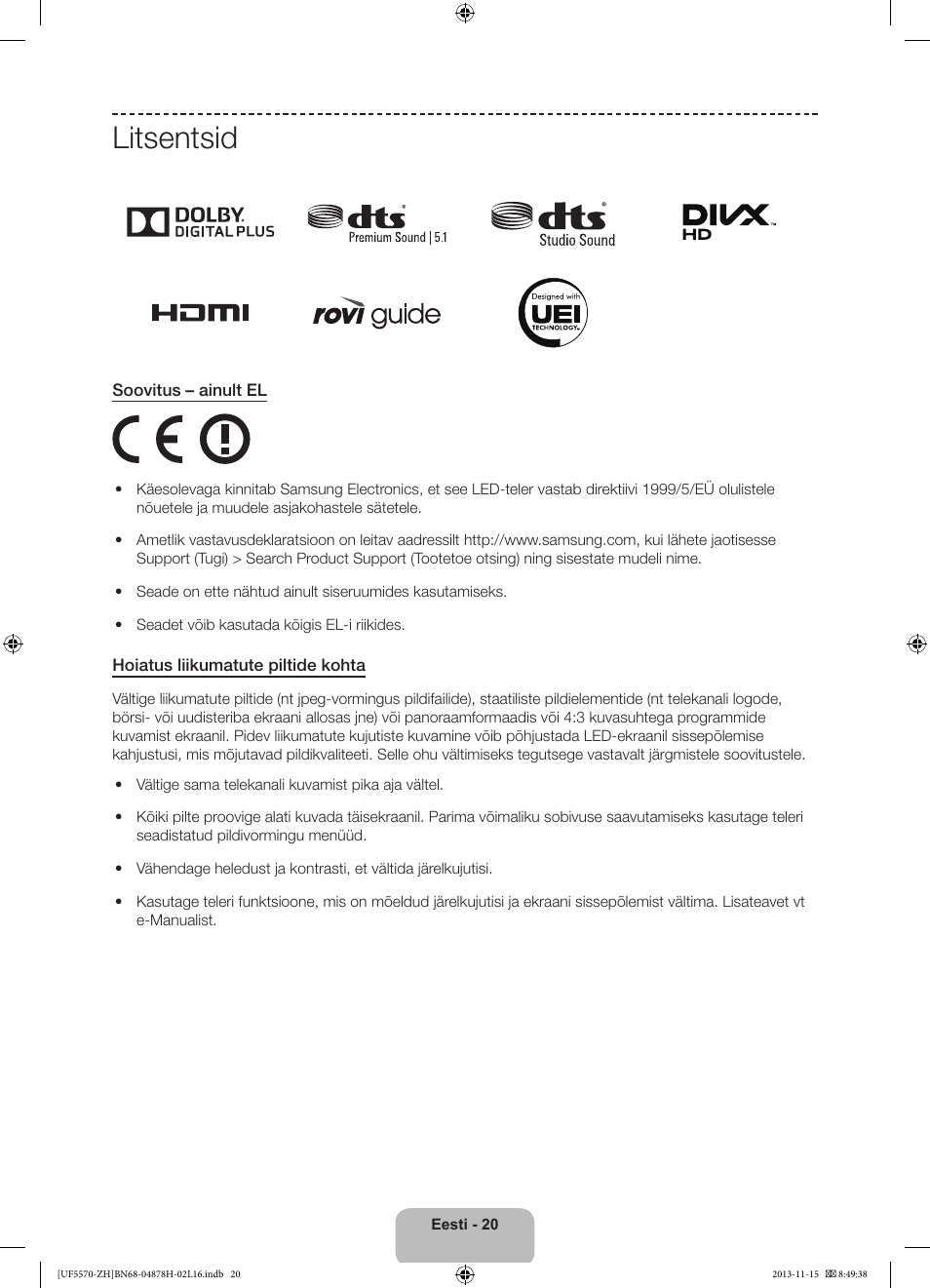 Litsentsid | Samsung UE46F5570SS User Manual | Page 320 / 321