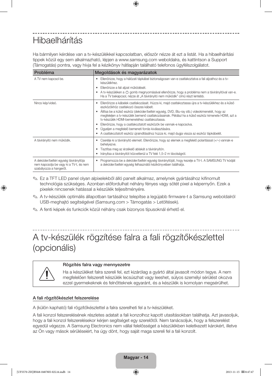 Hibaelhárítás | Samsung UE46F5570SS User Manual | Page 34 / 321