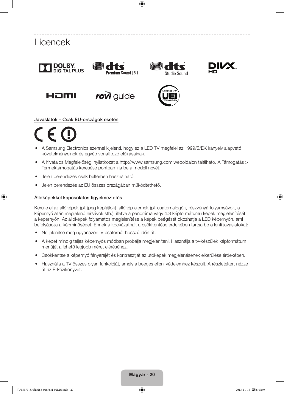 Licencek | Samsung UE46F5570SS User Manual | Page 40 / 321