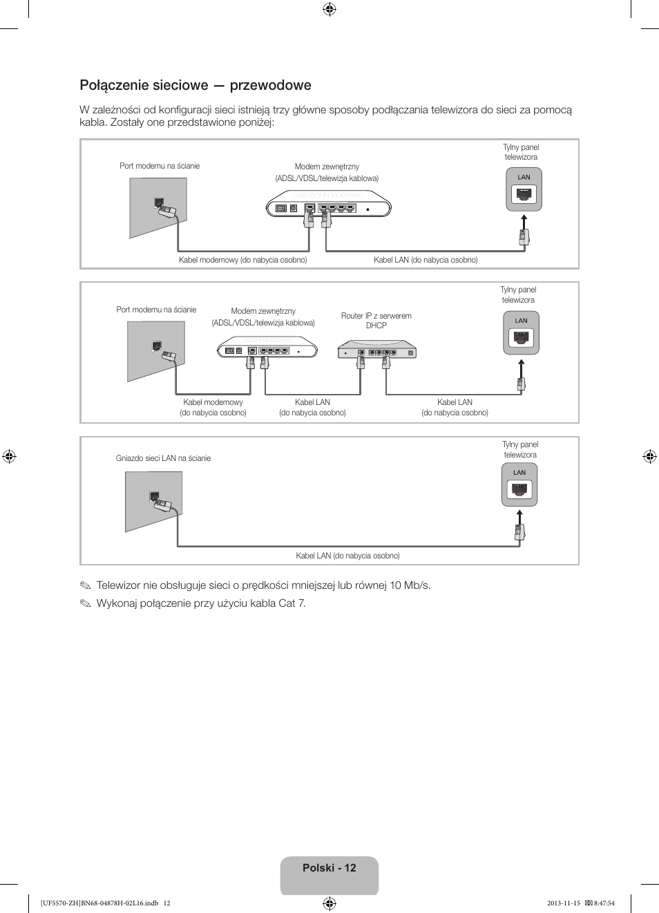 Połączenie sieciowe — przewodowe | Samsung UE46F5570SS User Manual | Page 52 / 321