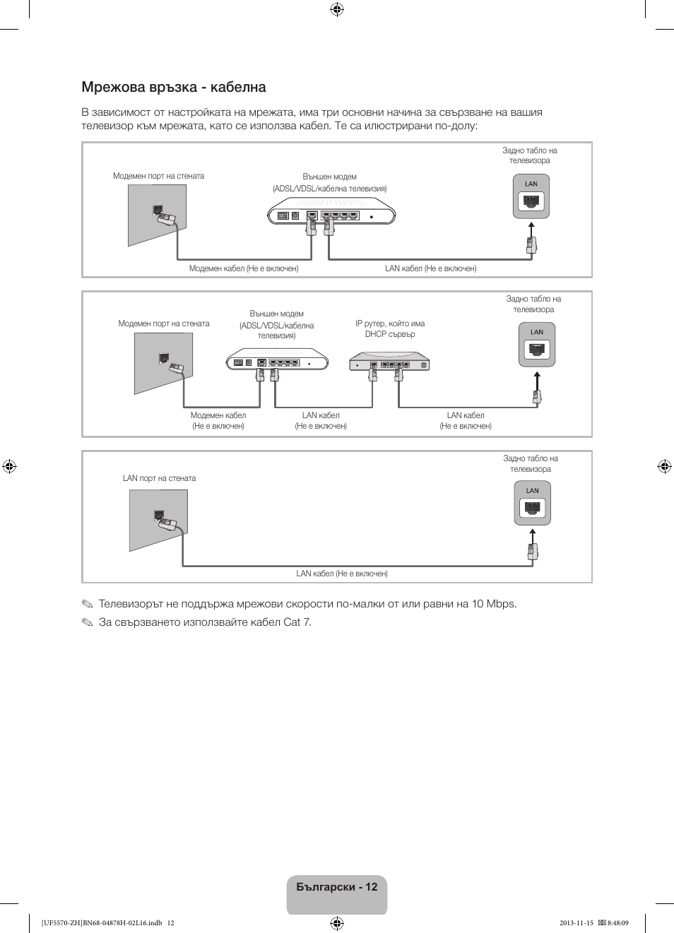 Мрежова връзка - кабелна | Samsung UE46F5570SS User Manual | Page 92 / 321