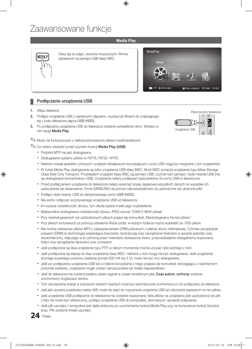 Zaawansowane funkcje | Samsung PS50C530C1W User Manual | Page 106 / 411