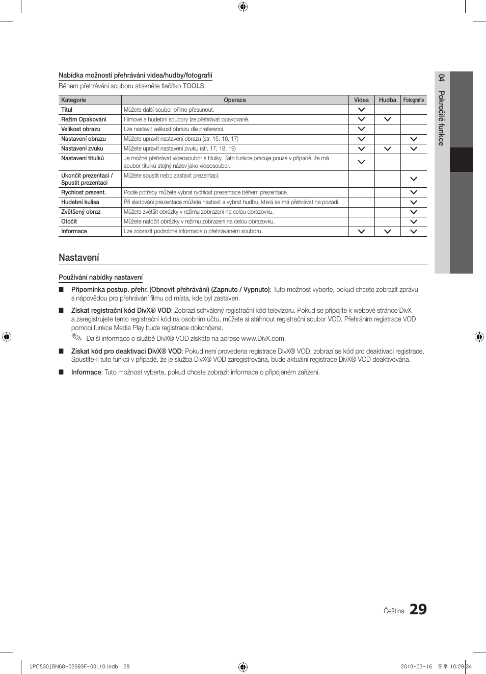 Nastavení | Samsung PS50C530C1W User Manual | Page 275 / 411