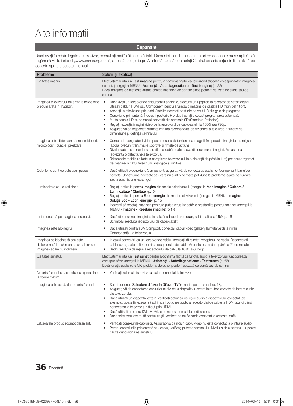Alte informaţii | Samsung PS50C530C1W User Manual | Page 364 / 411
