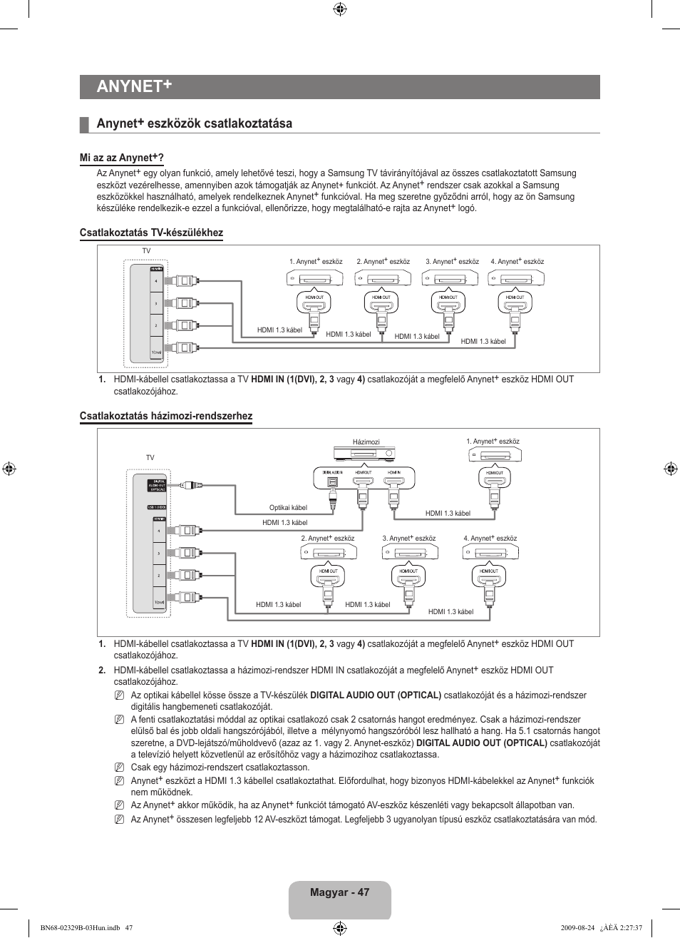 Anynet, Anynet+ eszközök csatlakoztatása | Samsung UE32B7020WW User Manual | Page 131 / 702