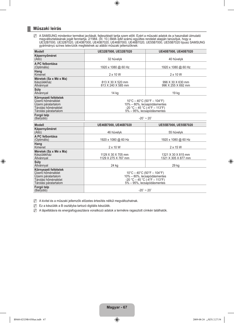Műszaki leírás | Samsung UE32B7020WW User Manual | Page 151 / 702
