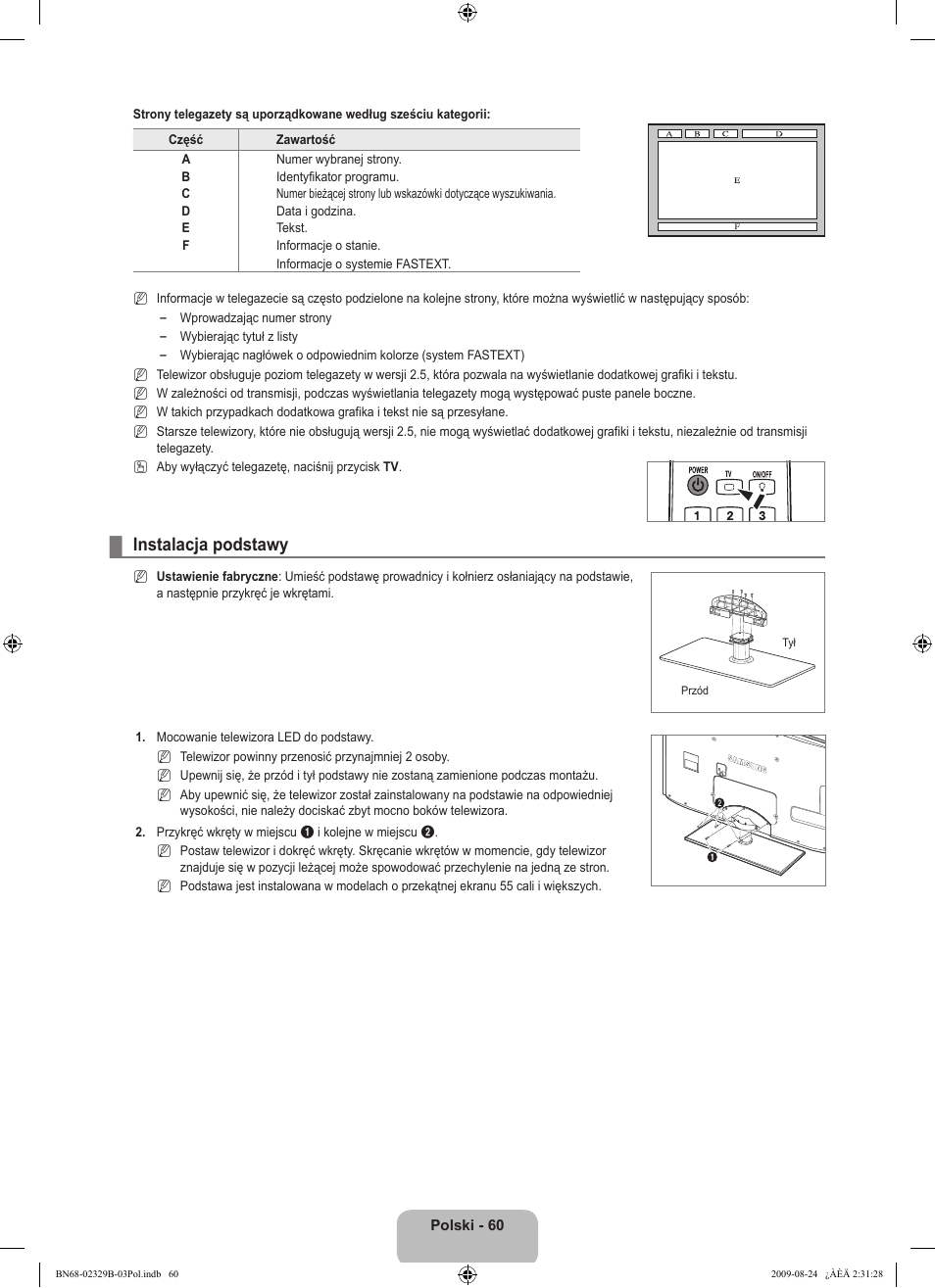 Instalacja podstawy | Samsung UE32B7020WW User Manual | Page 212 / 702