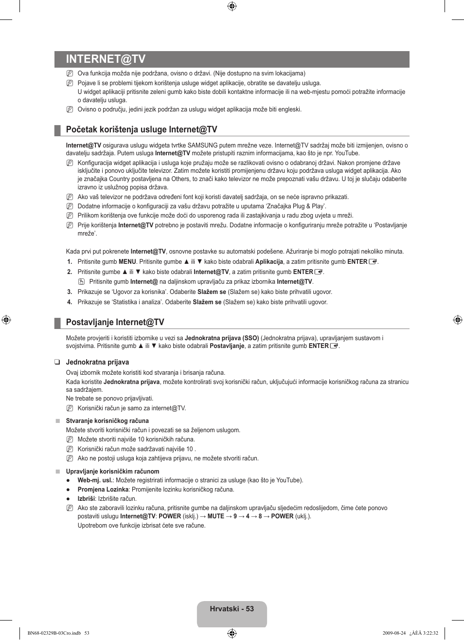 Internet@tv, Početak korištenja usluge internet@tv, Postavljanje internet@tv | Samsung UE32B7020WW User Manual | Page 409 / 702