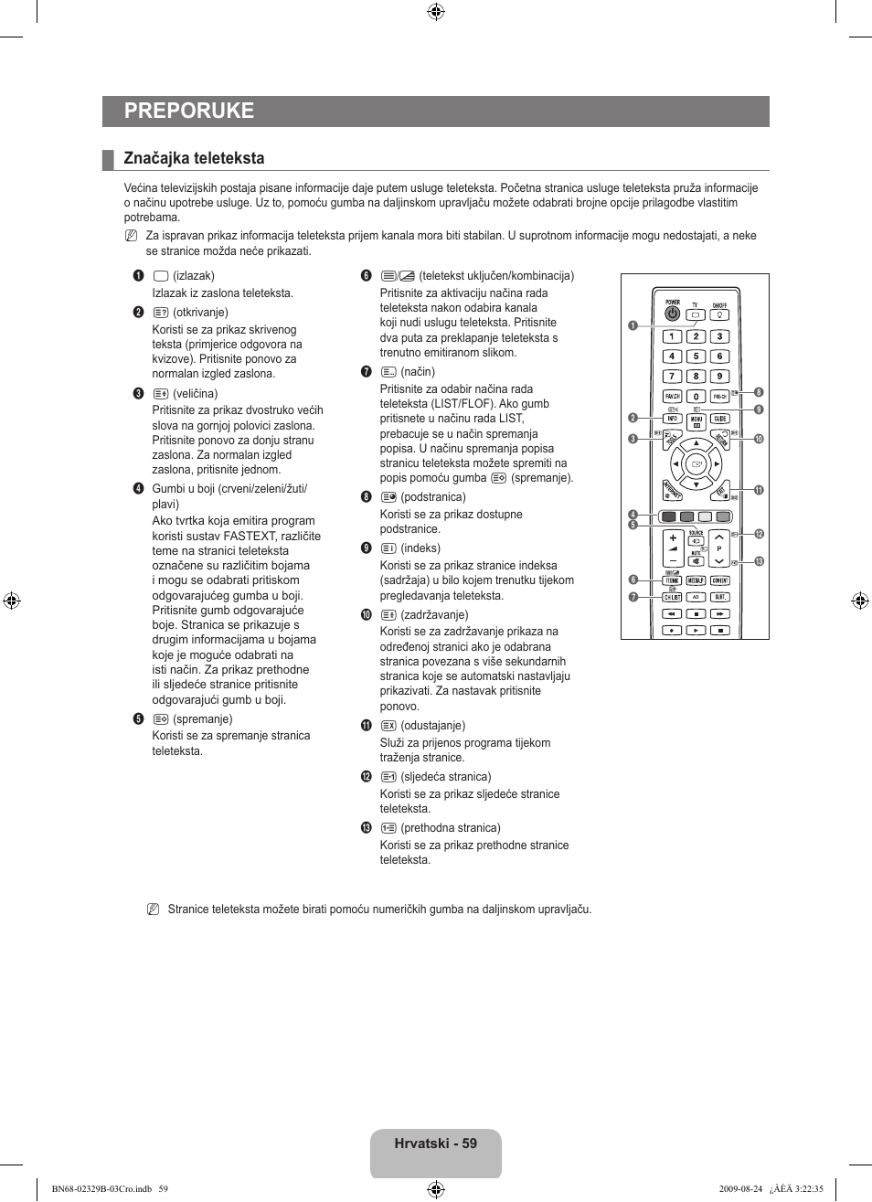 Preporuke, Značajka teleteksta | Samsung UE32B7020WW User Manual | Page 415 / 702