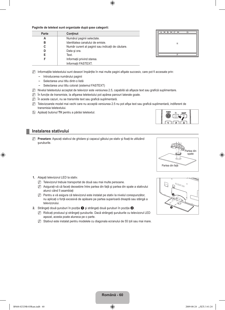 Instalarea stativului | Samsung UE32B7020WW User Manual | Page 620 / 702