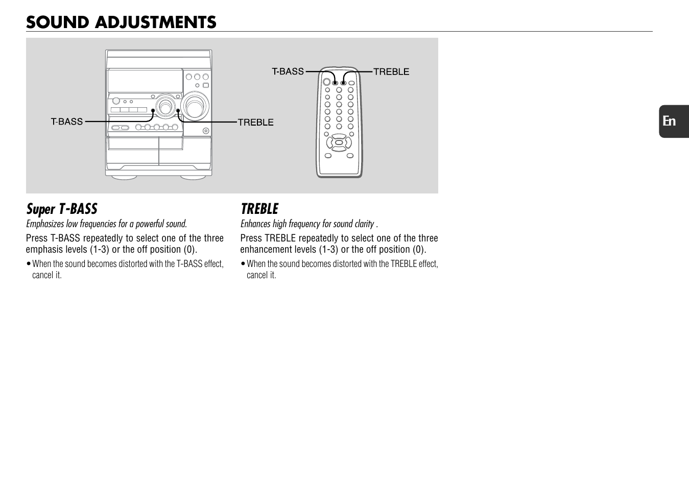Sound adjustments, Super t-bass, Treble | Aiwa NSX-D60 User Manual | Page 17 / 22