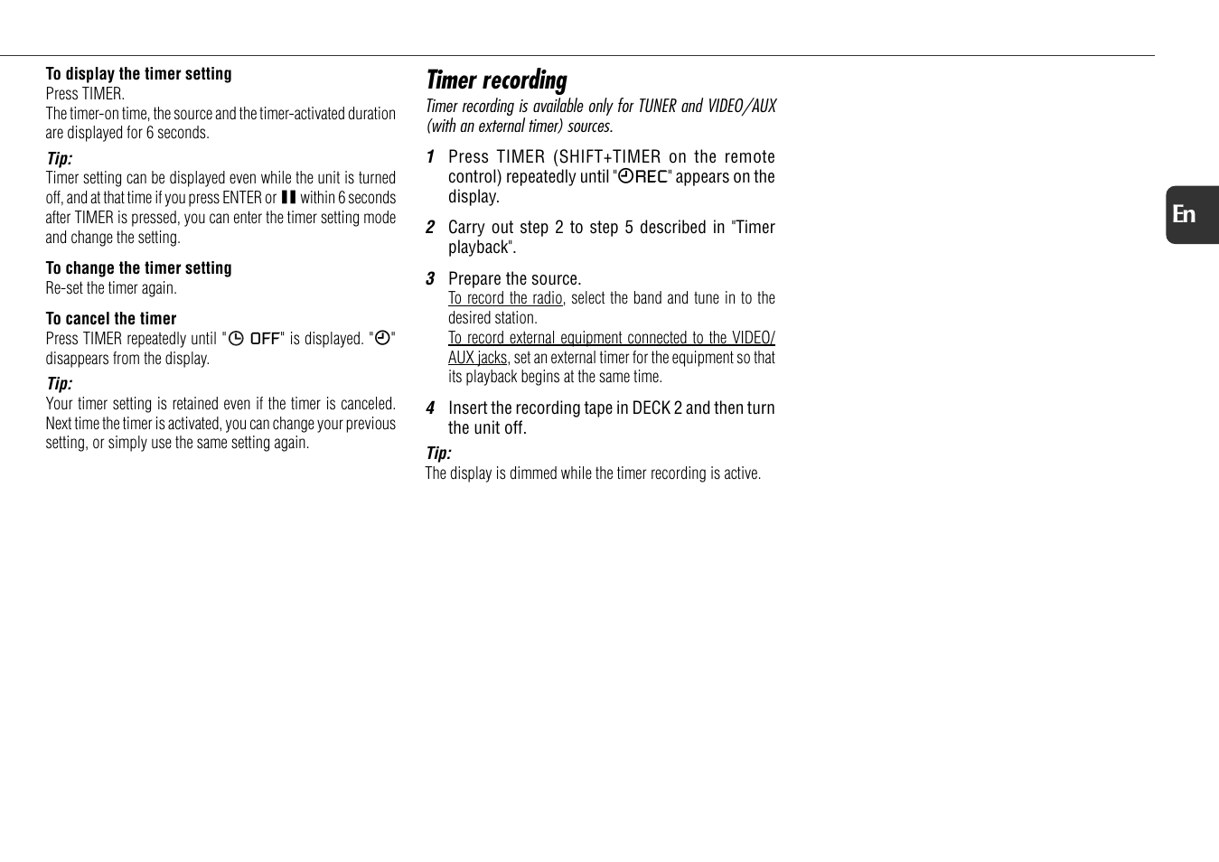 Timer recording, 19 en | Aiwa NSX-D60 User Manual | Page 19 / 22