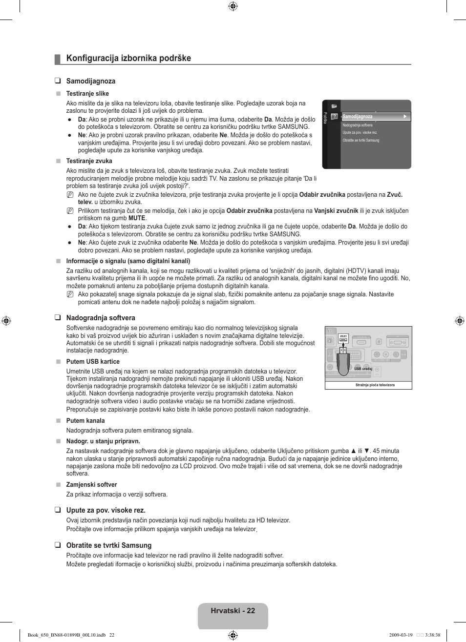 Konfiguracija izbornika podrške | Samsung LE22B650T6W User Manual | Page 164 / 288
