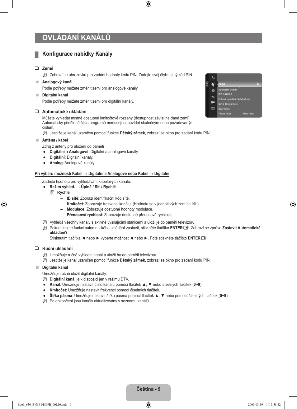 Ovládání kanálů, Konfigurace nabídky kanály | Samsung LE22B650T6W User Manual | Page 179 / 288