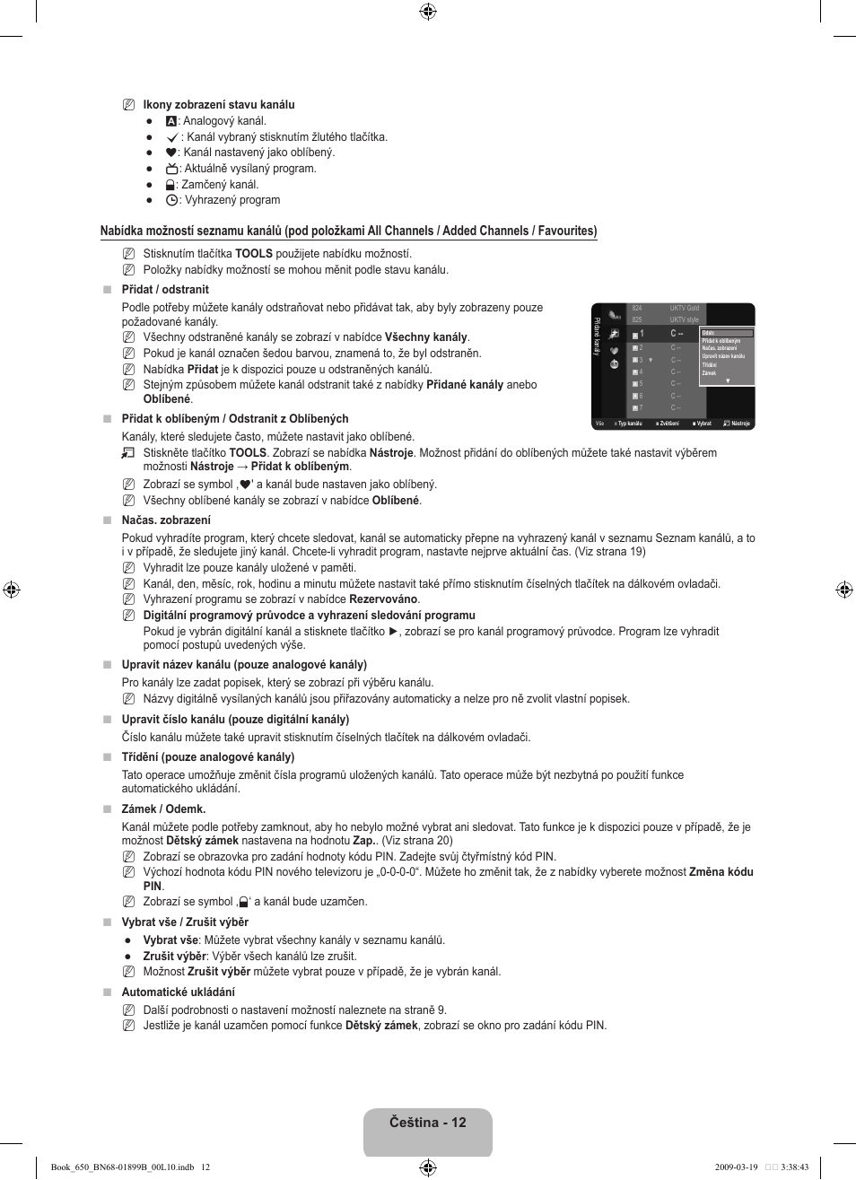 Čeština - 12 | Samsung LE22B650T6W User Manual | Page 182 / 288