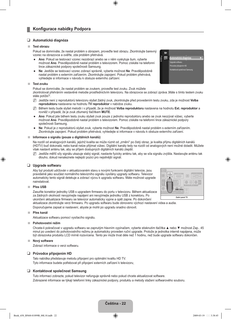 Konfigurace nabídky podpora | Samsung LE22B650T6W User Manual | Page 192 / 288
