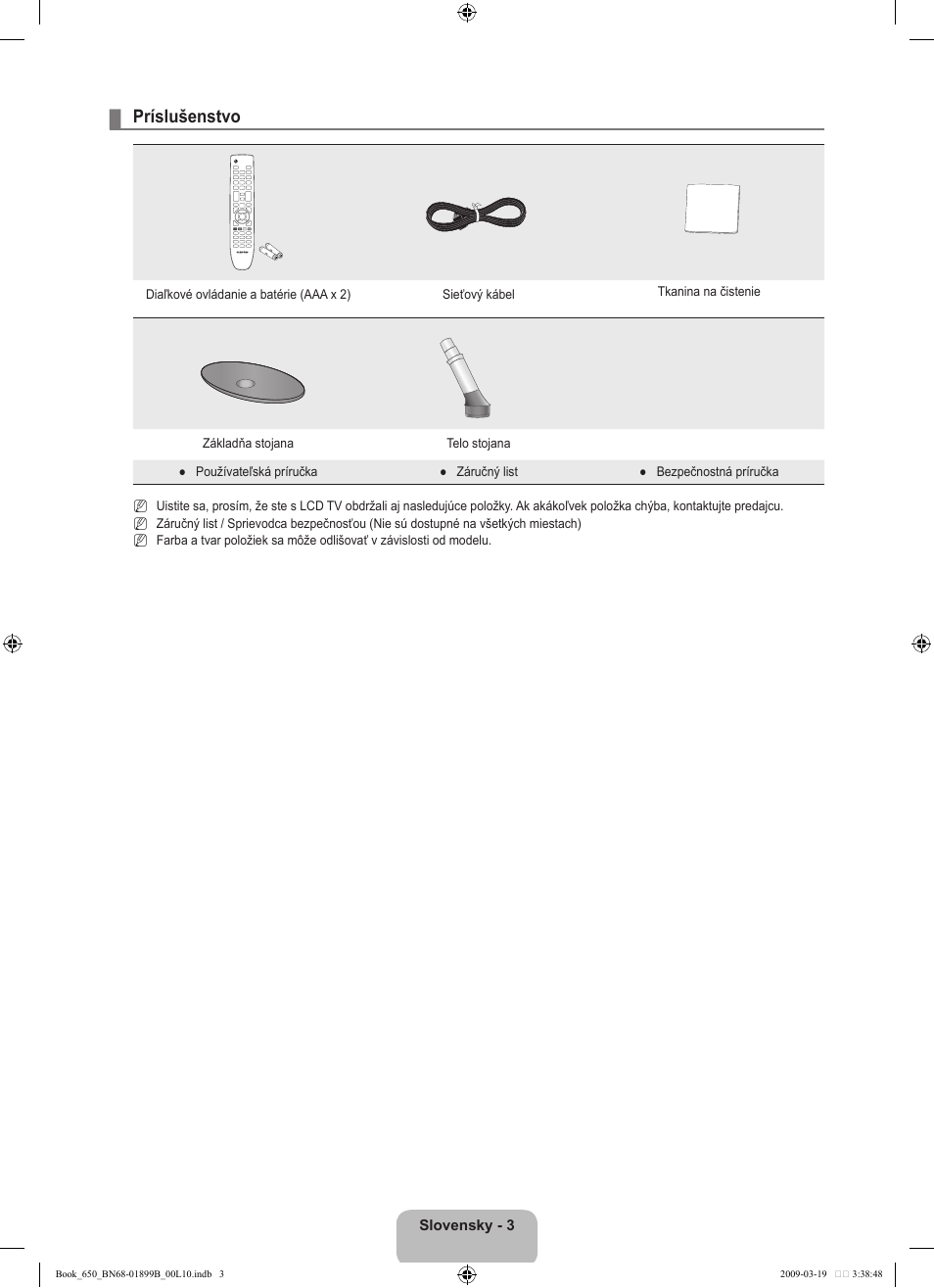 Príslušenstvo | Samsung LE22B650T6W User Manual | Page 201 / 288