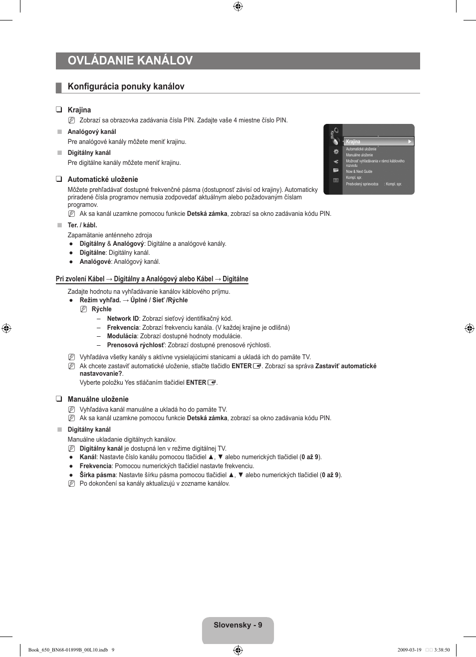 Ovládanie kanálov, Konfigurácia ponuky kanálov | Samsung LE22B650T6W User Manual | Page 207 / 288