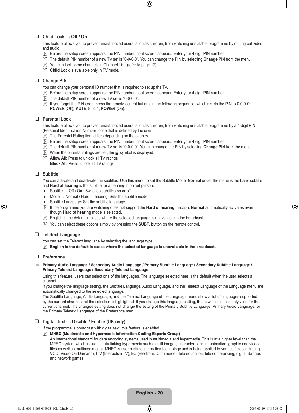 Samsung LE22B650T6W User Manual | Page 22 / 288