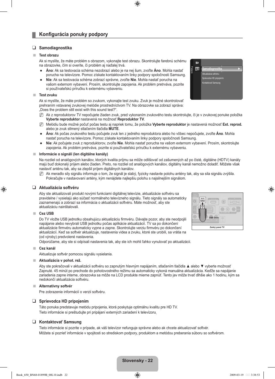 Konfigurácia ponuky podpory | Samsung LE22B650T6W User Manual | Page 220 / 288