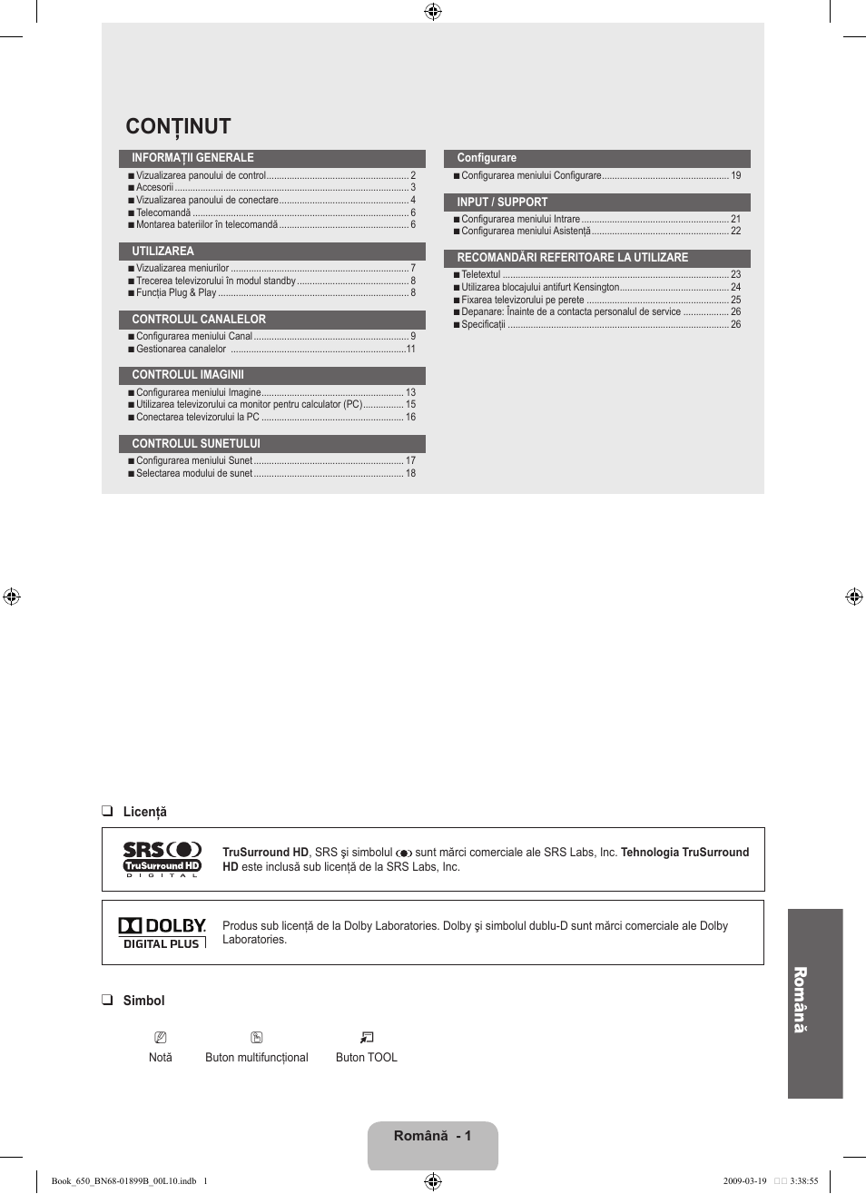 Conţinut, Română | Samsung LE22B650T6W User Manual | Page 227 / 288