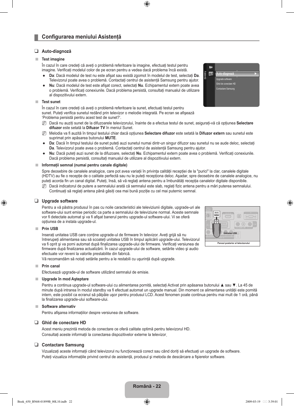 Configurarea meniului asistenţă | Samsung LE22B650T6W User Manual | Page 248 / 288