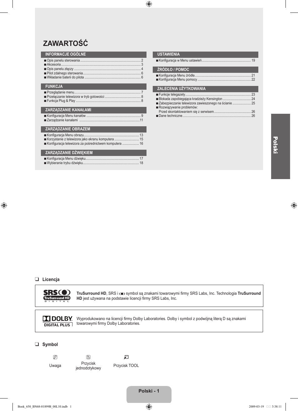 Zawartość, Polski | Samsung LE22B650T6W User Manual | Page 59 / 288
