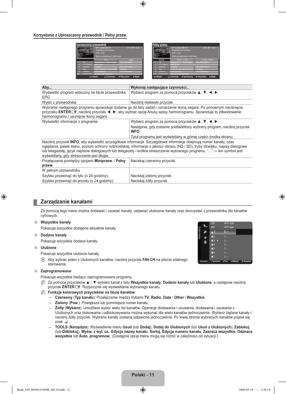 Zarządzanie kanałami | Samsung LE22B650T6W User Manual | Page 69 / 288