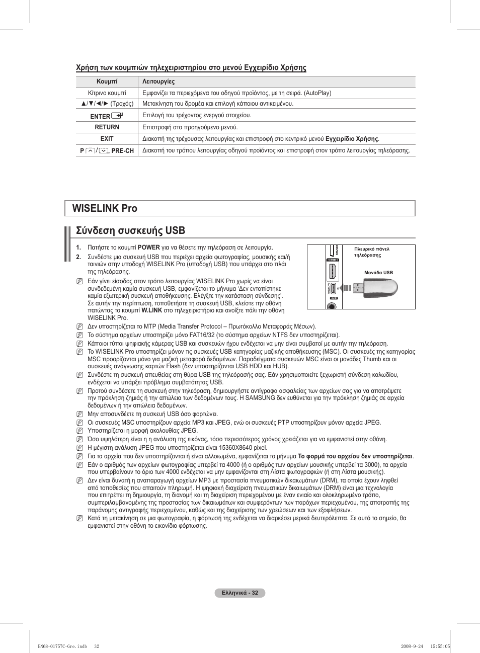 Wiselink pro σύνδεση συσκευής usb | Samsung PS50A756T1M User Manual | Page 224 / 503