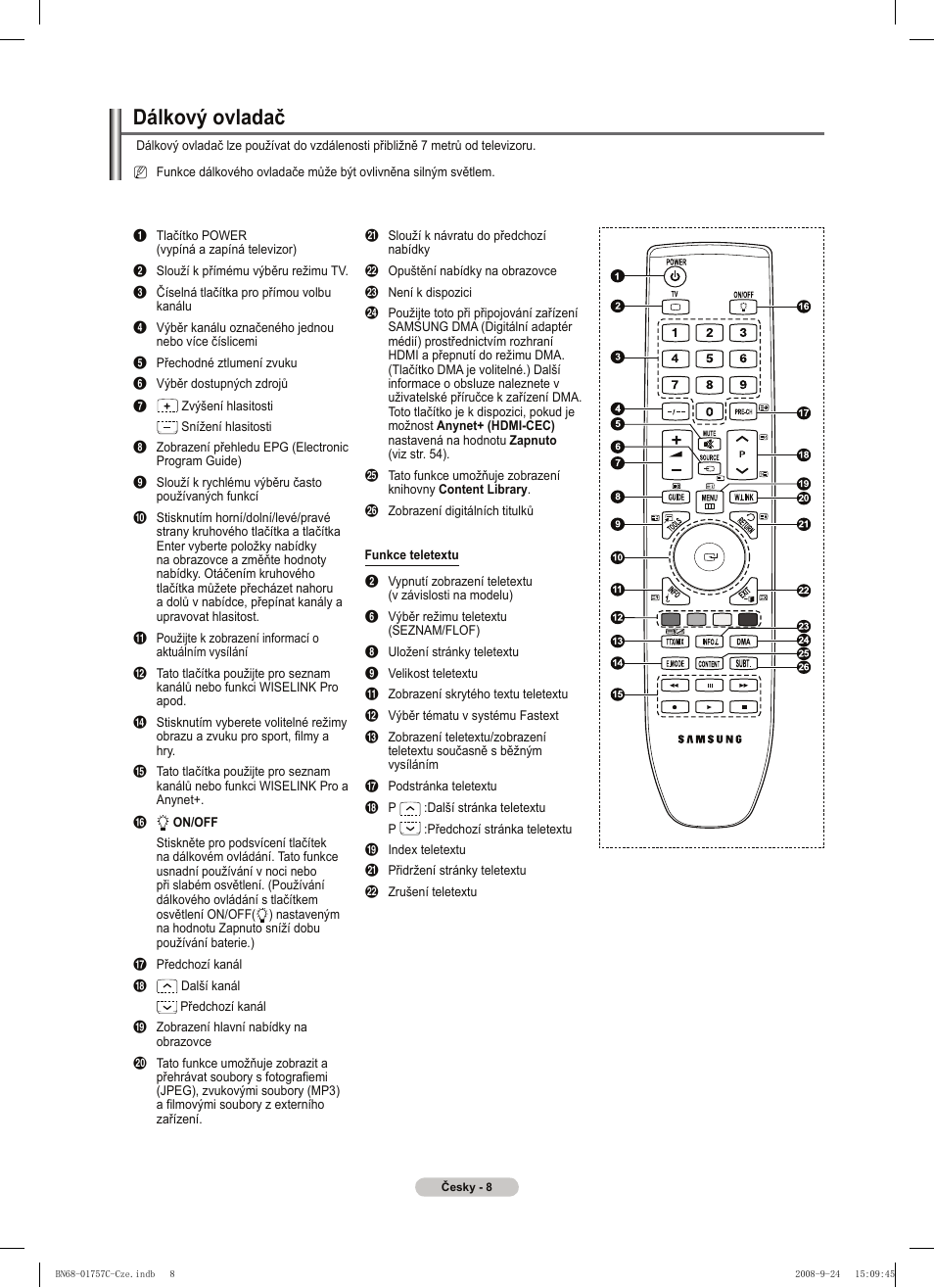 Dálkový ovladač | Samsung PS50A756T1M User Manual | Page 324 / 503
