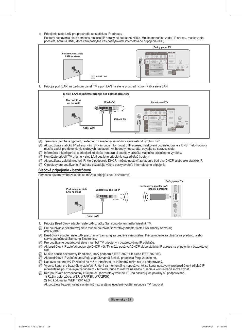 Sieťové pripojenie - bezdrôtové | Samsung PS50A756T1M User Manual | Page 406 / 503