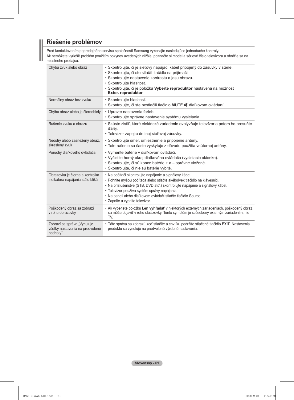 Riešenie problémov | Samsung PS50A756T1M User Manual | Page 439 / 503