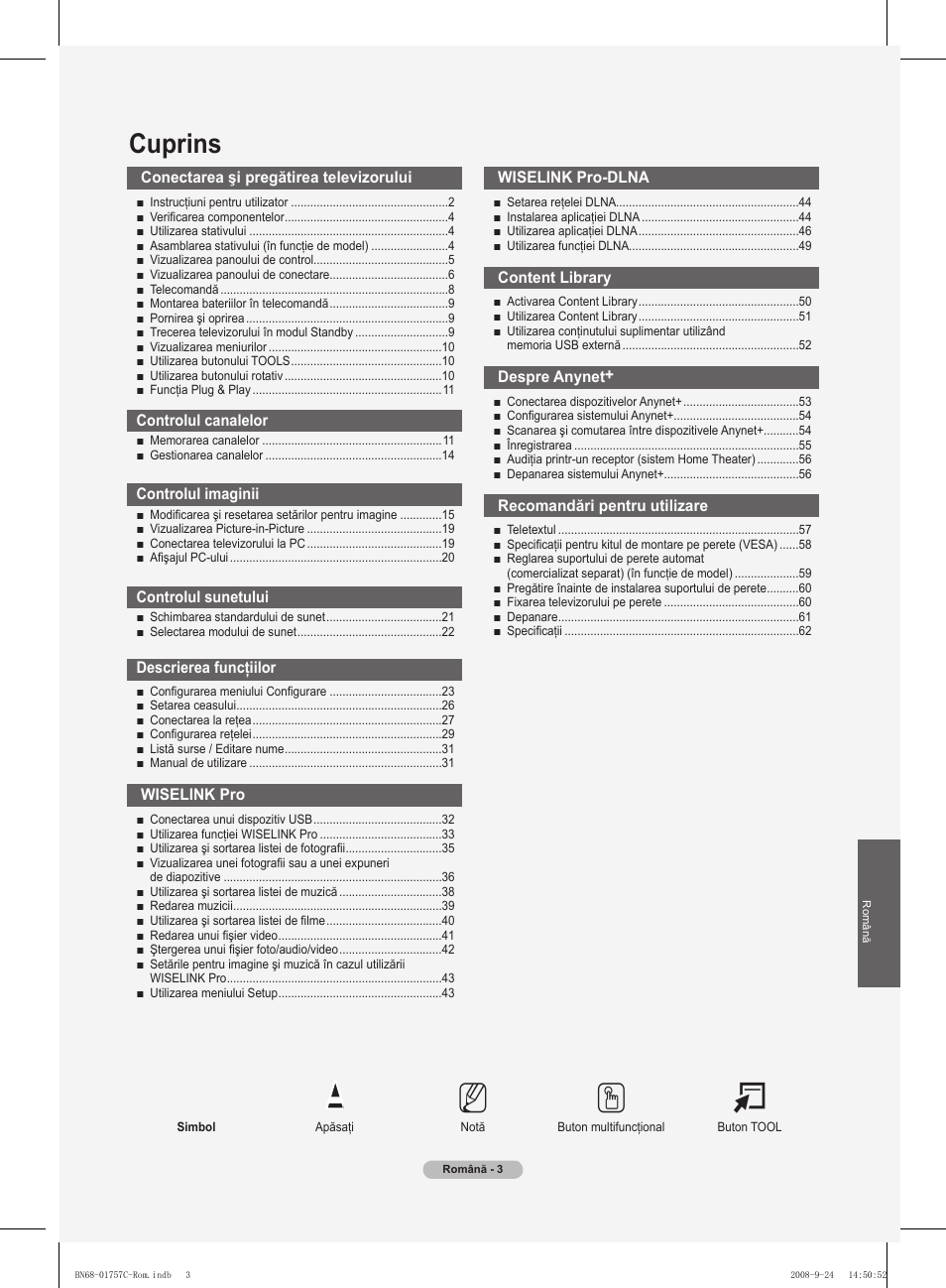 No t, Cuprins | Samsung PS50A756T1M User Manual | Page 443 / 503