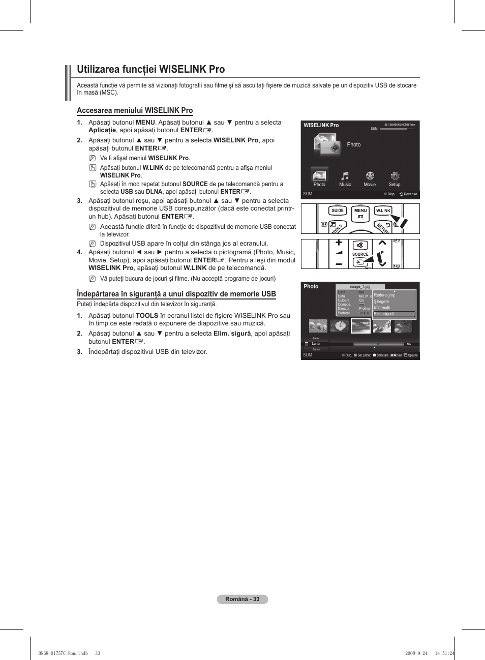 Utilizarea funcţiei wiselink pro, Accesarea meniului wiselink pro | Samsung PS50A756T1M User Manual | Page 473 / 503