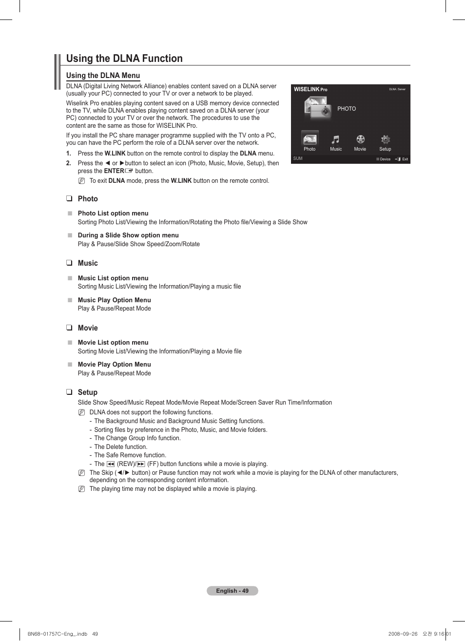 Using the dlna function | Samsung PS50A756T1M User Manual | Page 49 / 503