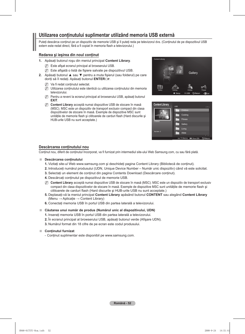 Redarea şi ieşirea din noul conţinut, Descărcarea conţinutului nou | Samsung PS50A756T1M User Manual | Page 492 / 503