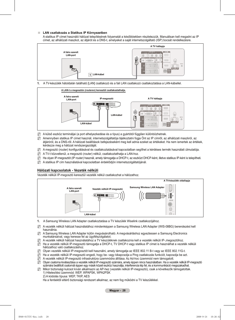 Hálózati kapcsolatok - vezeték nélküli | Samsung PS50A756T1M User Manual | Page 91 / 503