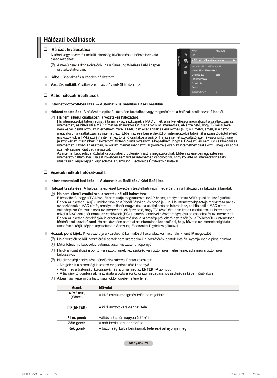 Hálózati beállítások | Samsung PS50A756T1M User Manual | Page 92 / 503