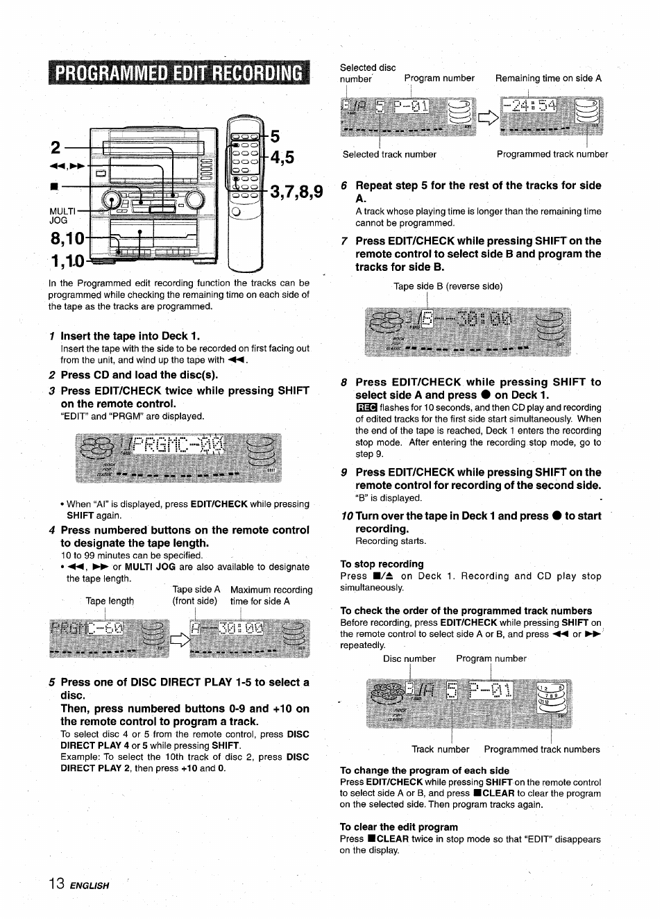 Programmed edit recording, I®? ;;/pr6i1c, To clear the edit program | Prhrlf;.60 ■ . h :i00 | Aiwa XR-M75 User Manual | Page 14 / 56