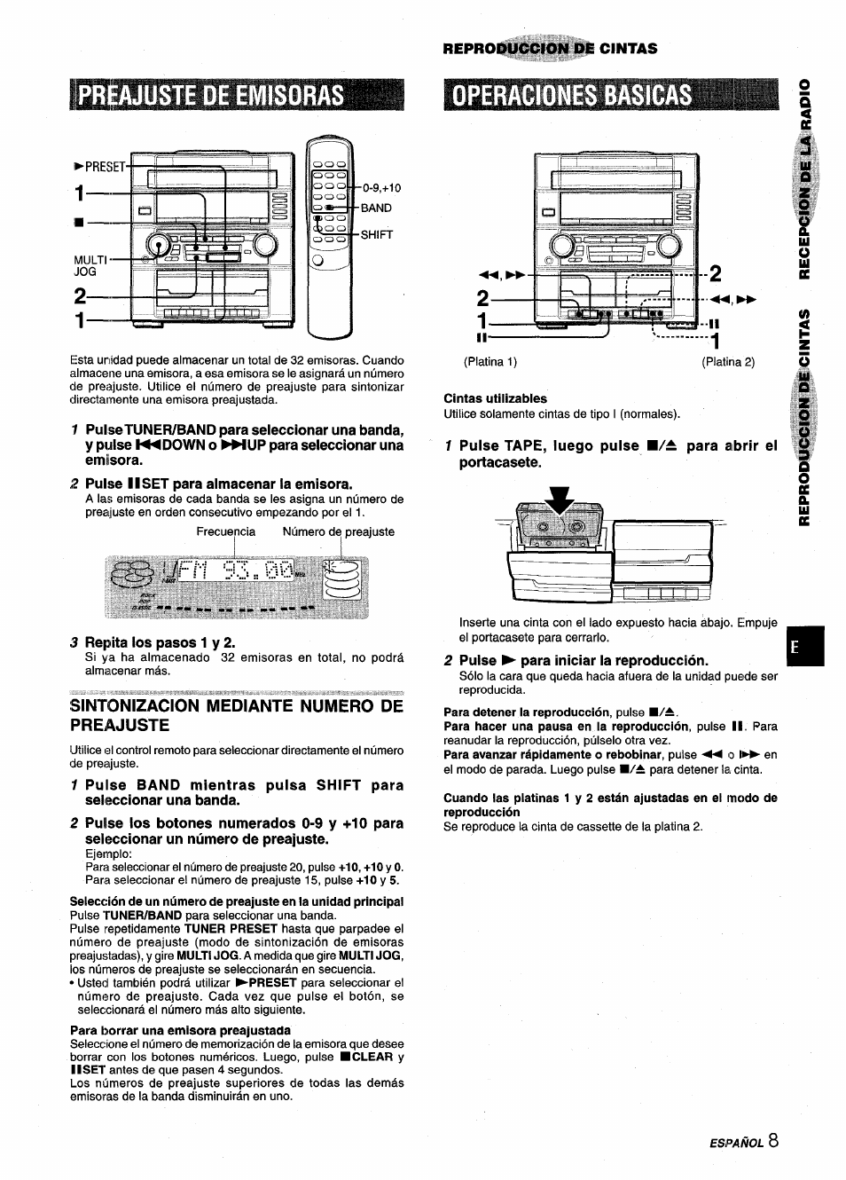 Preajuste de emisoras, Sintonizacion mediante numero de preajuste, Operaciones basica | Cintas utiiizabies, Ijfh | Aiwa XR-M75 User Manual | Page 27 / 56