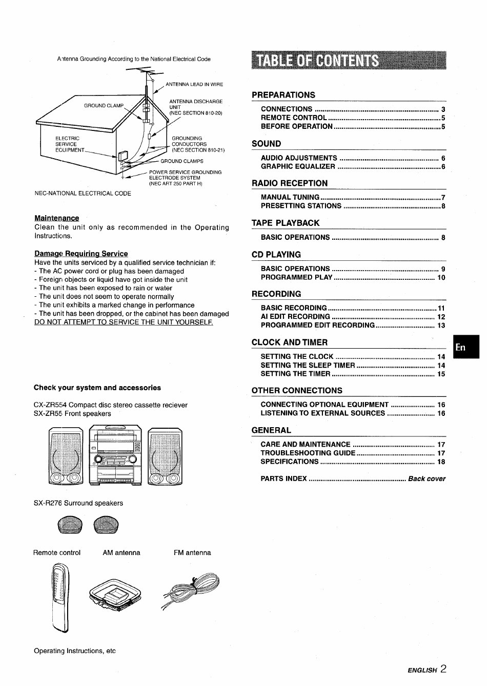 Maintenance, Damage requiring service | Aiwa XR-M75 User Manual | Page 3 / 56