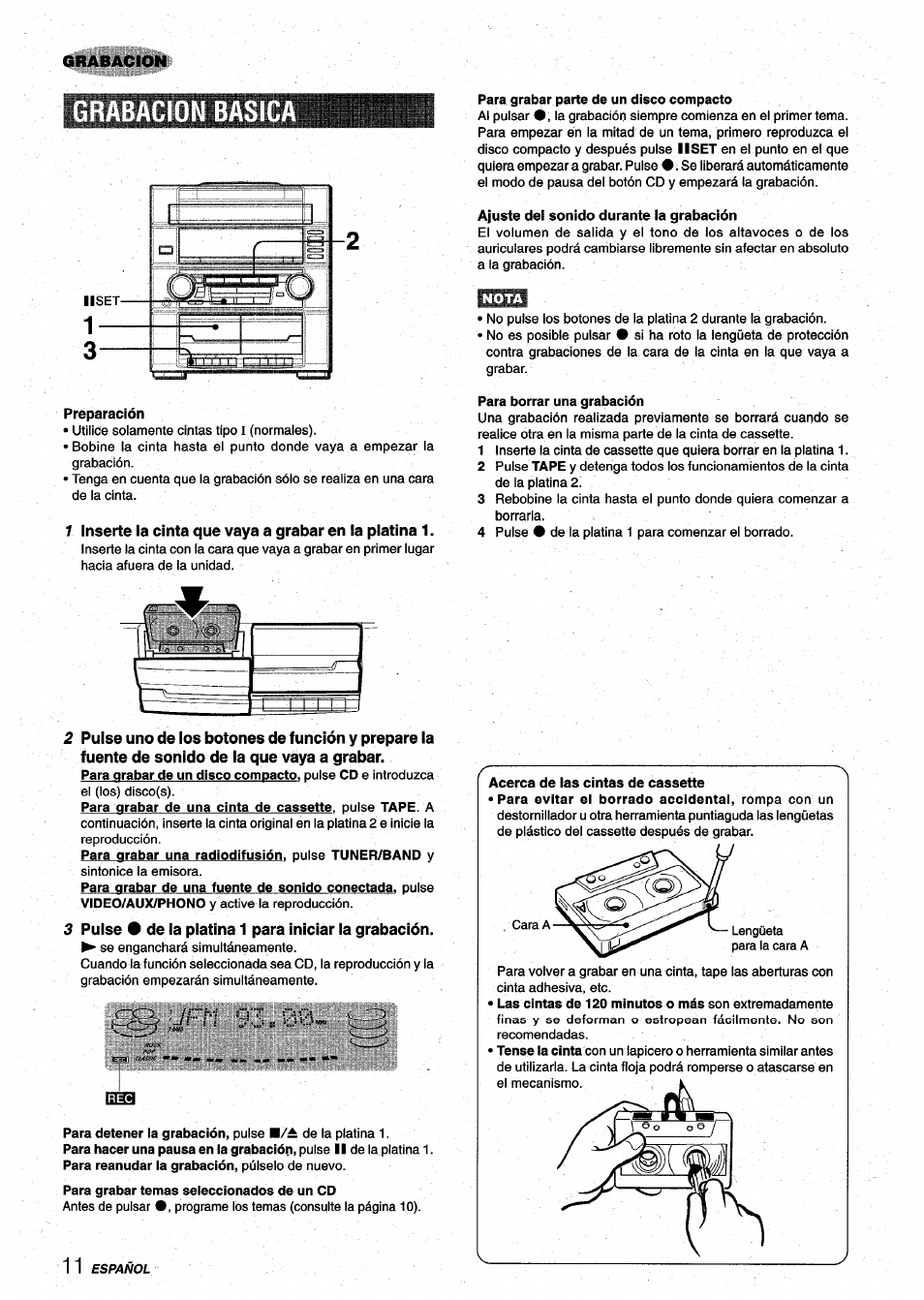 Grabacion basica, Inga | Aiwa XR-M75 User Manual | Page 30 / 56