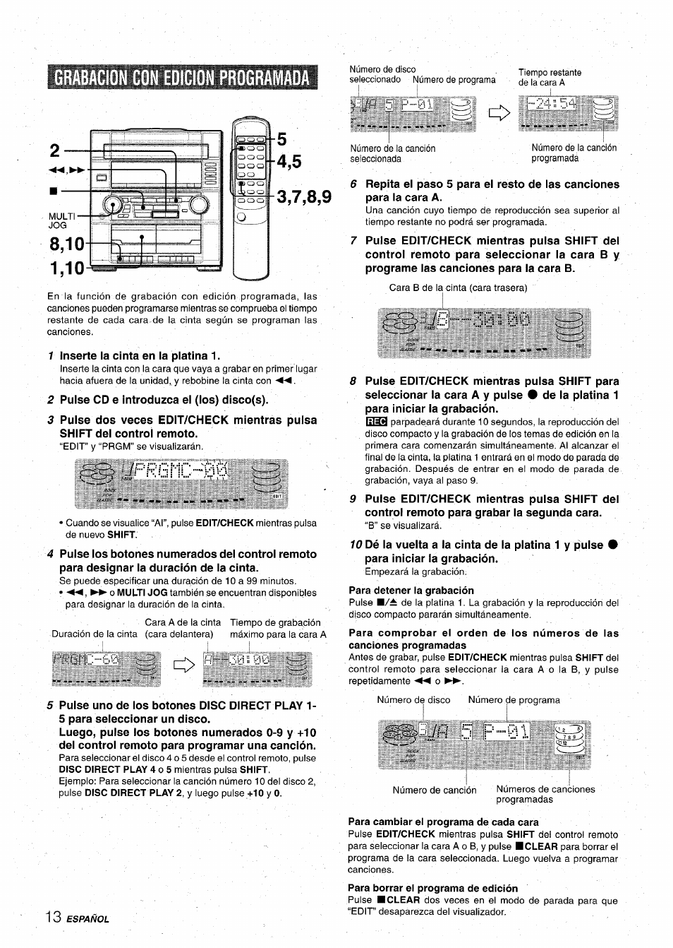 Grabacion con edicion programada, Para detener la grabación, Para borrar el programa de edición | Atri 'jprgtv, Rüí1c.60 o, O-24 | Aiwa XR-M75 User Manual | Page 32 / 56
