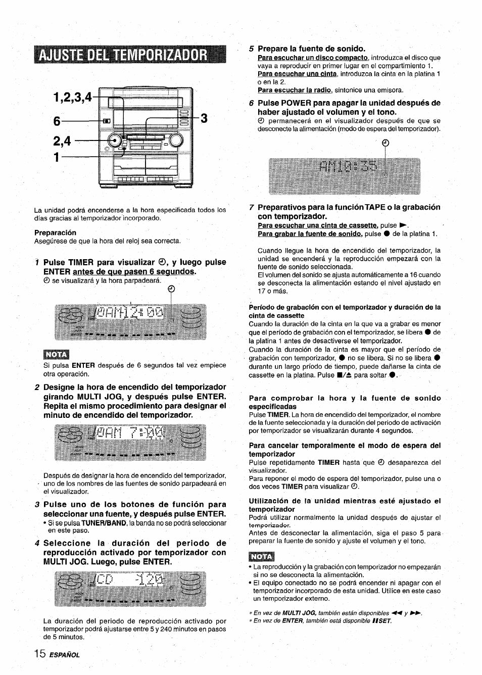 Ajuste del temporizado, Fln i 0 s 35, Preparación | Ácd 120 | Aiwa XR-M75 User Manual | Page 34 / 56