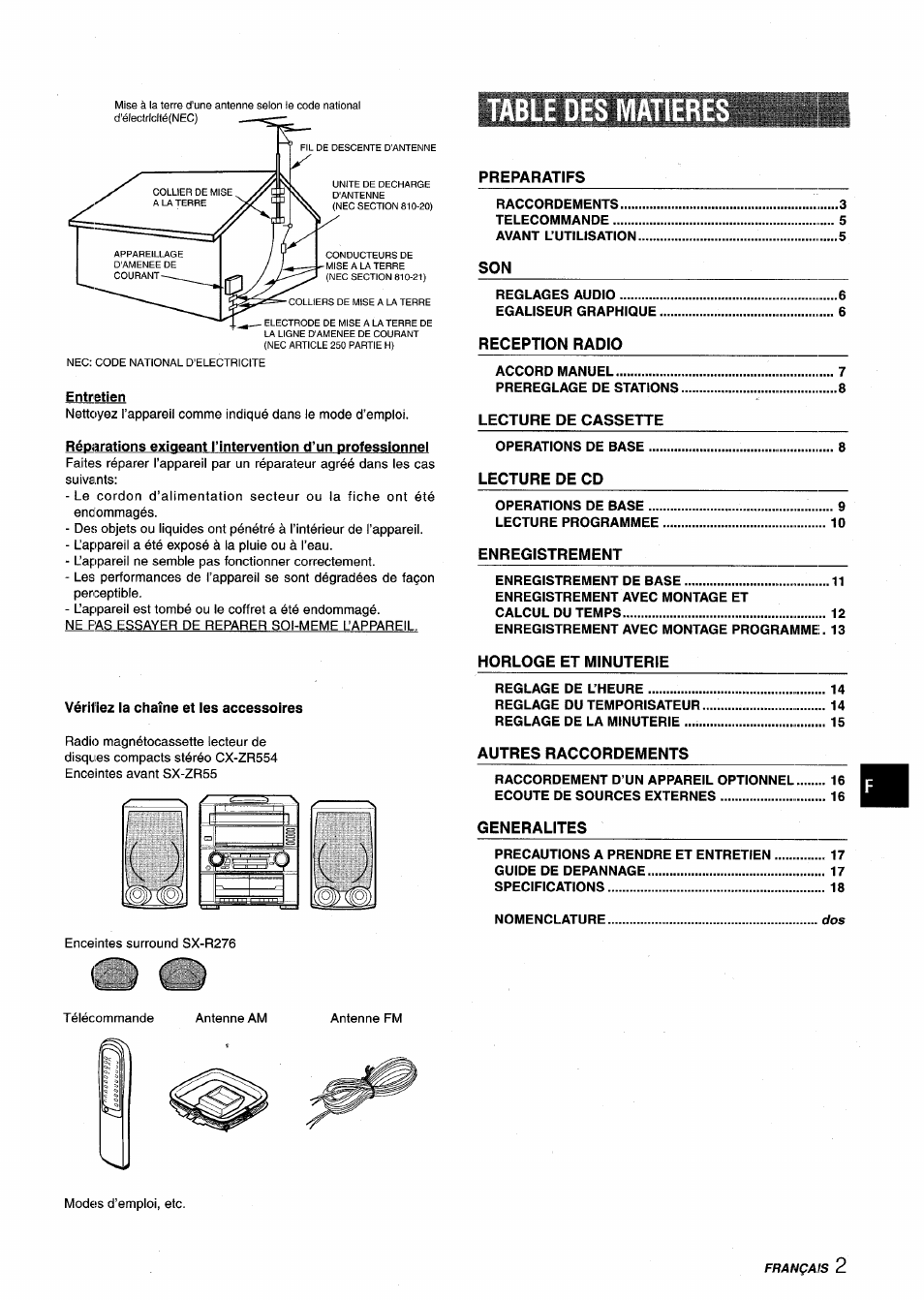 Table des, Table des i | Aiwa XR-M75 User Manual | Page 39 / 56