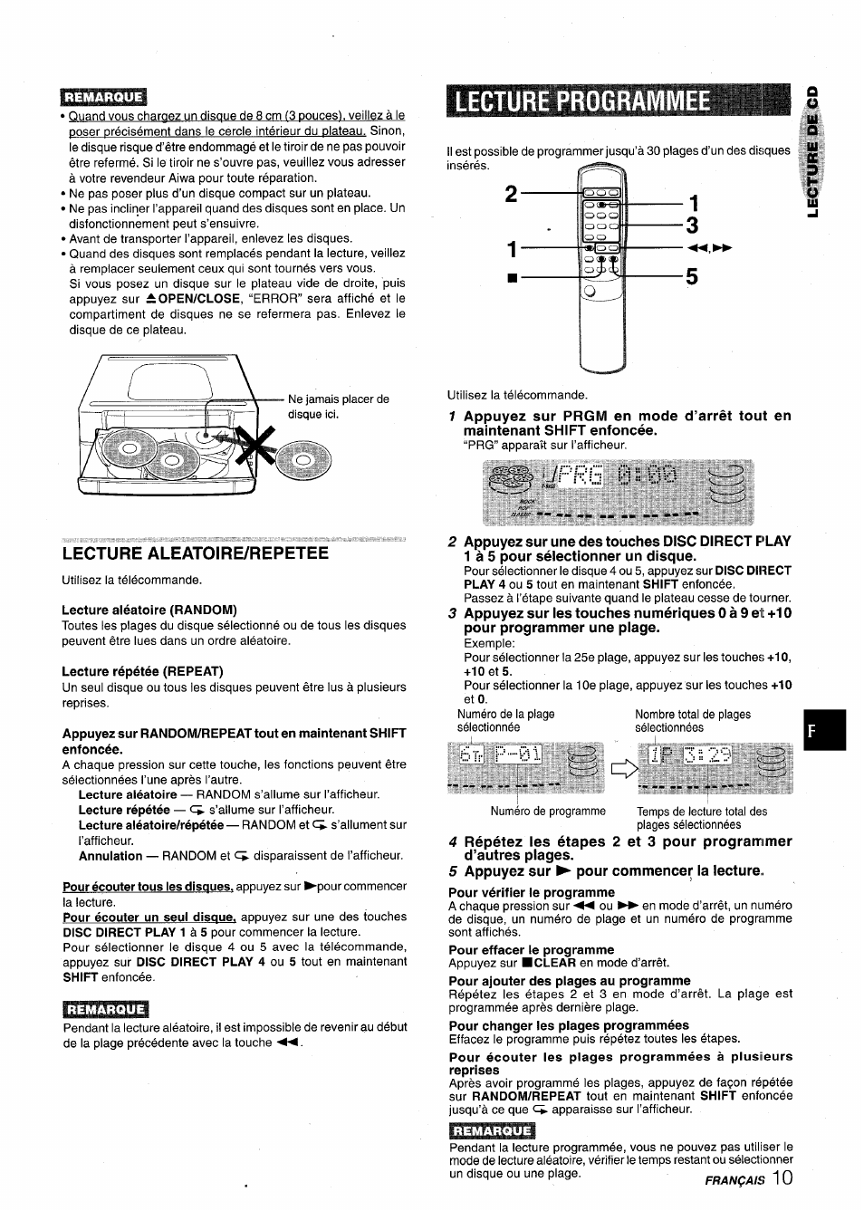 Lecture programme, Lecture aleatoire/repetee, Lecture aléatoire (random) | Lecture répétée (repeat), Lecture programmee, Pr6 0 0p | Aiwa XR-M75 User Manual | Page 47 / 56