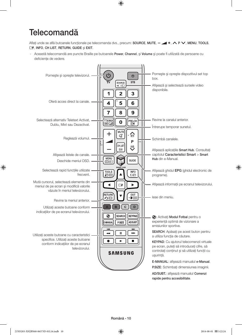 Telecomandă | Samsung UE58H5203AW User Manual | Page 170 / 321