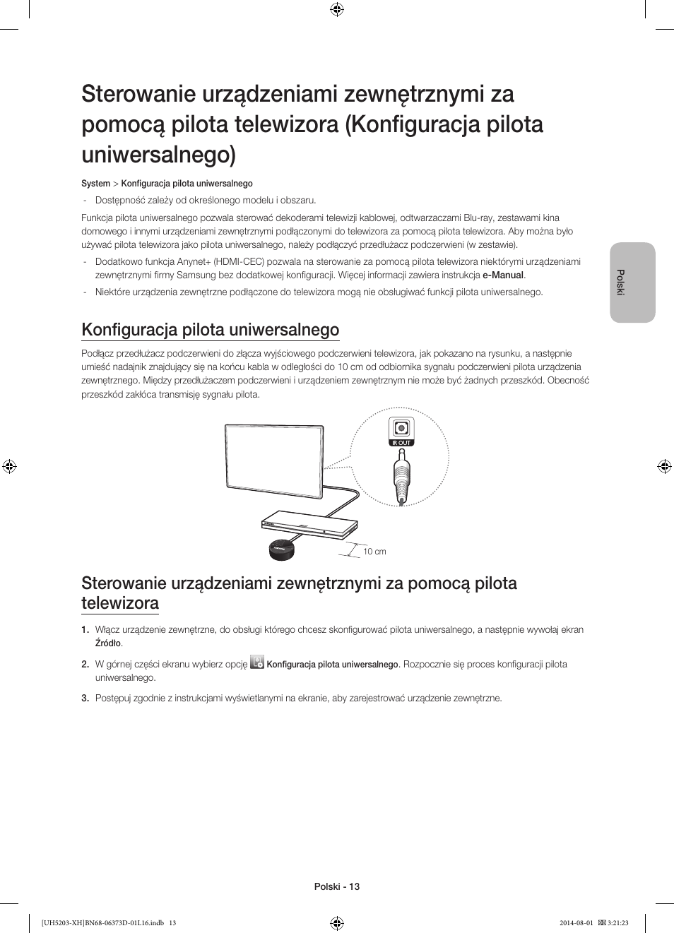 Konfiguracja pilota uniwersalnego | Samsung UE58H5203AW User Manual | Page 53 / 321